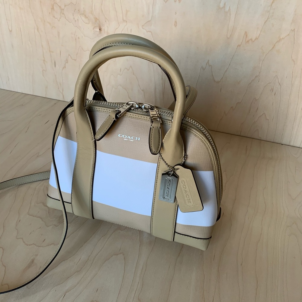 COACH TAN BLEECKER STRIPED MINI PRESTON SATCHEL - Picture 4 of 16